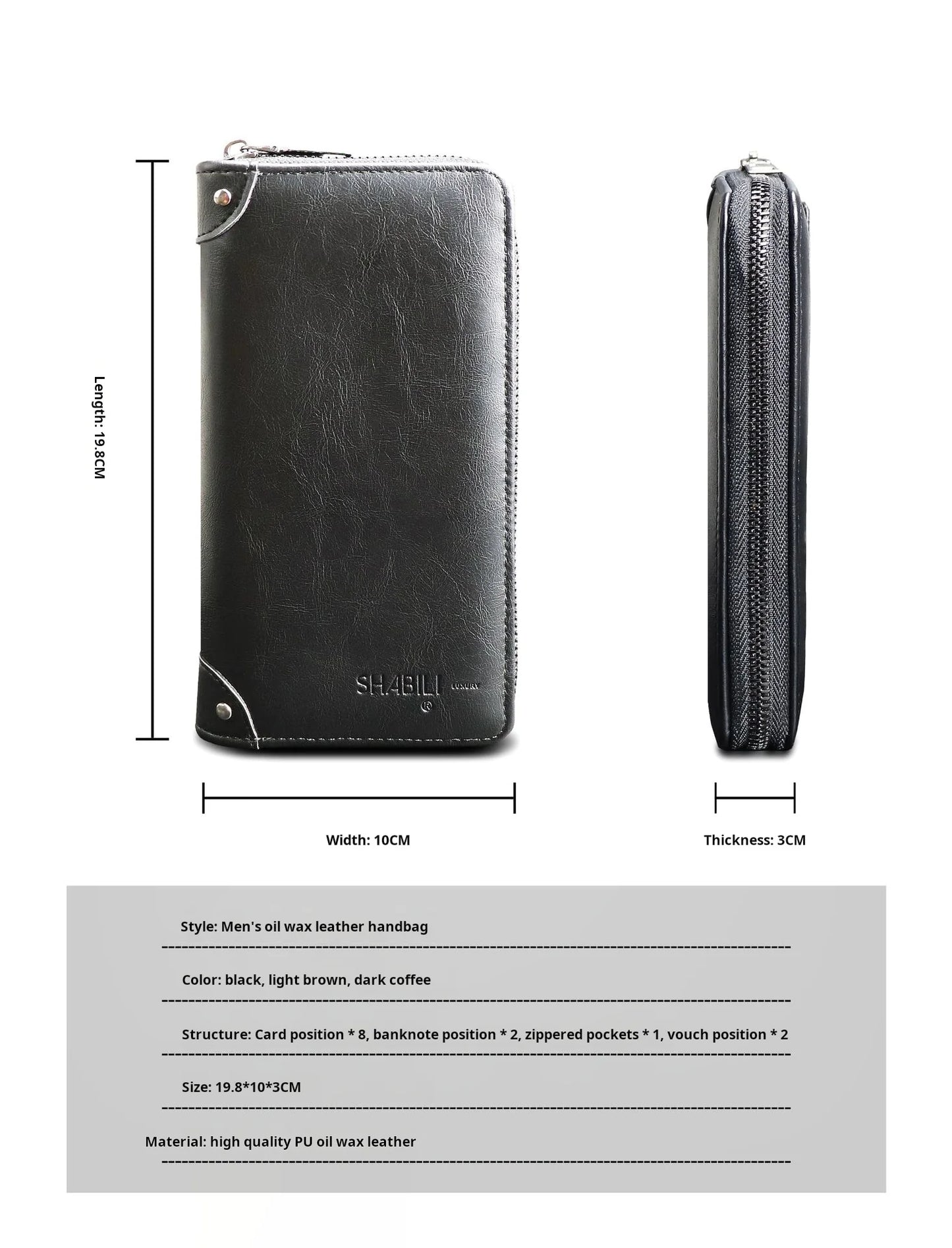 Nueva cartera de cuero de negocios para hombre