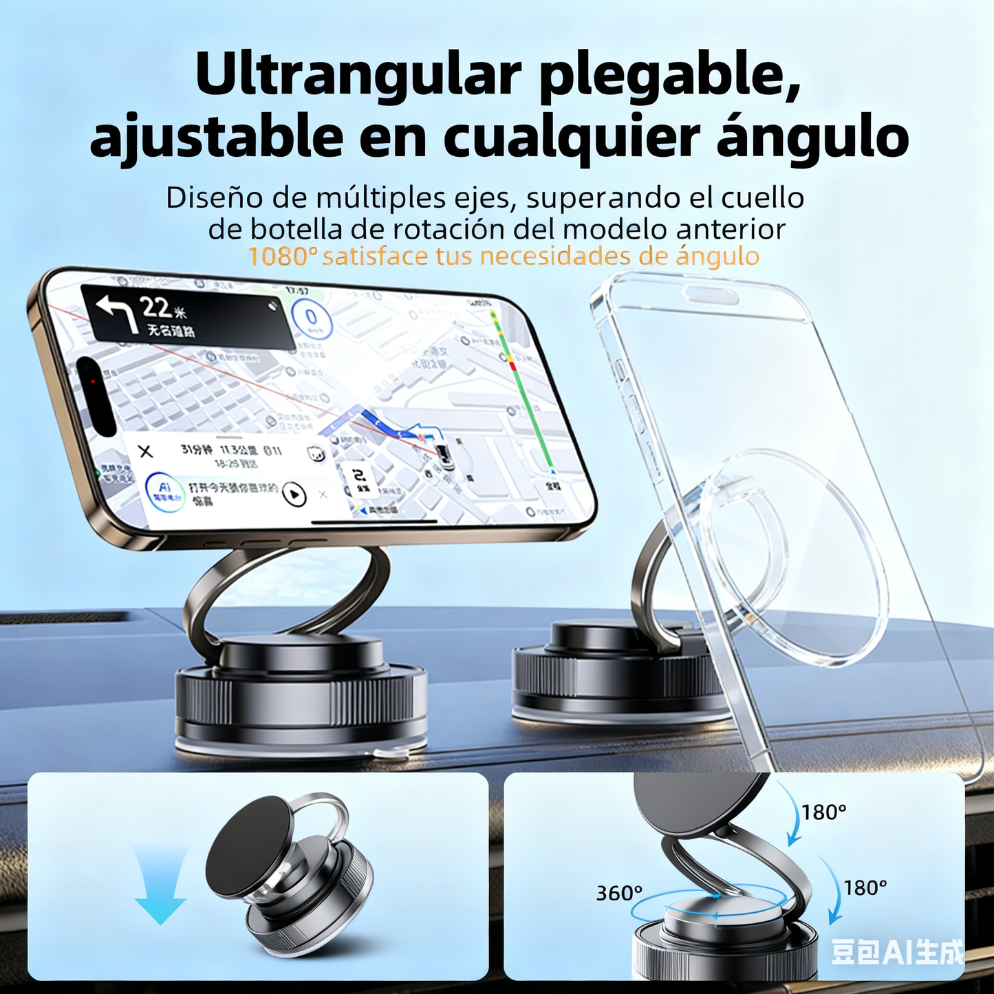 🔥Oferta por tiempo limitado🔥Soporte para teléfono con ventosa para navegación con control central de coche, magnético, multifuncional, portátil