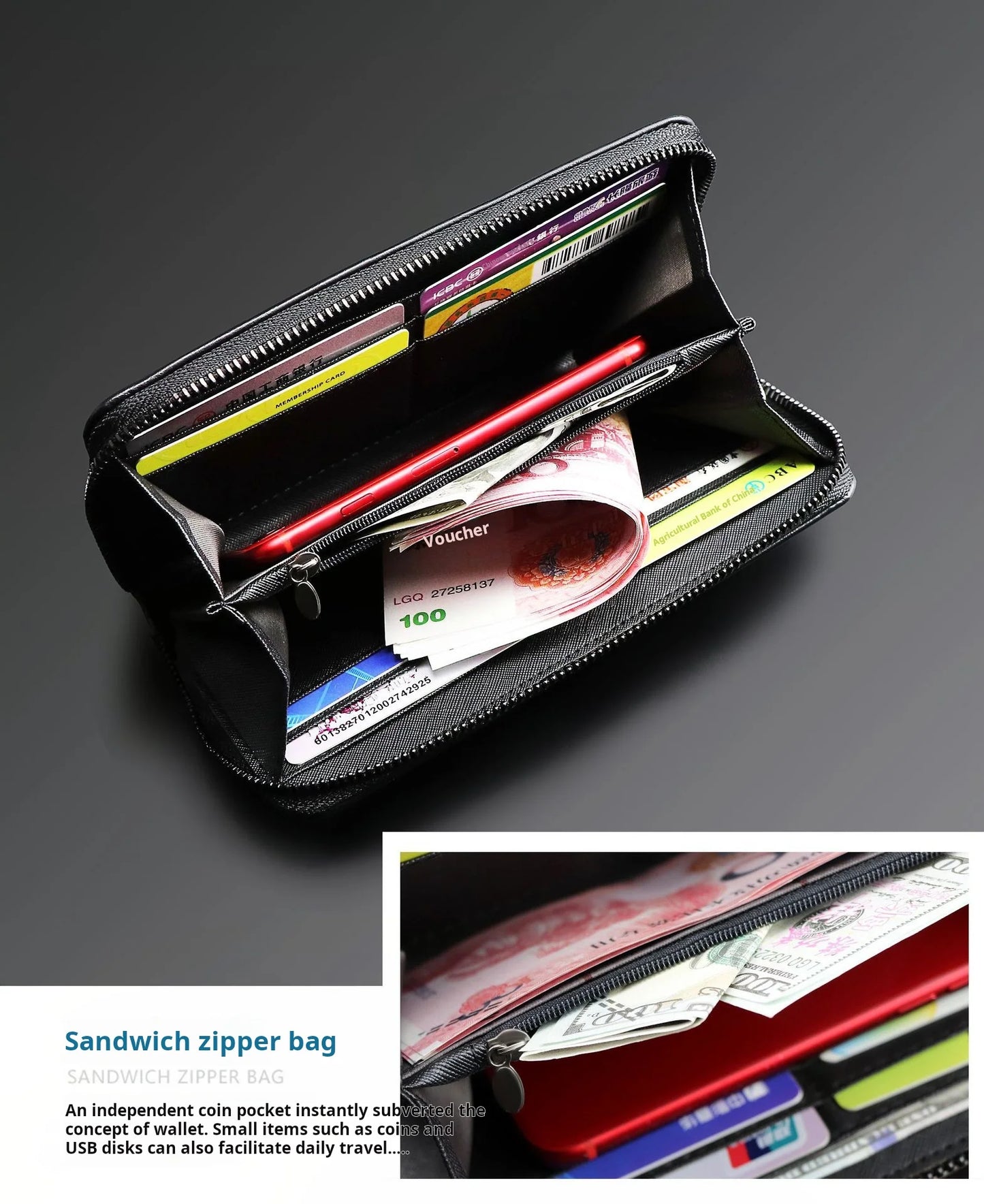 Nueva cartera de cuero de negocios para hombre